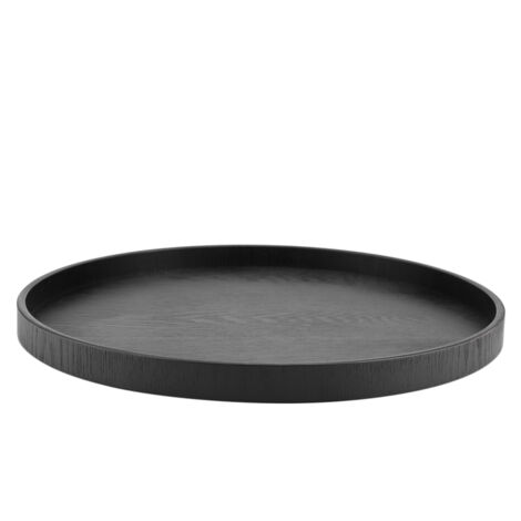 Plateau de service ronde en bois massif noir pour restaurant, plateau à thé café collation repas.