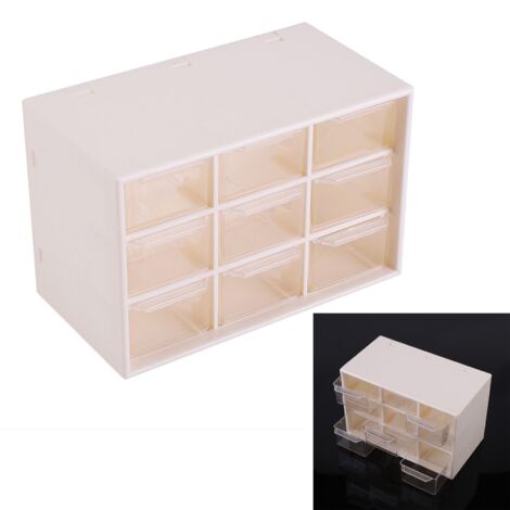 Boîte de rangement blanche portable pour bijoux et cosmétiques - 9 tiroirs en plastique (1/5)