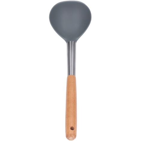 Louche en Silicone Souple et Sûre, Manche en Bois Résistant aux Rayures, Matériau Durable et Antiadhésif, Cuillère à Potage (1/5)
