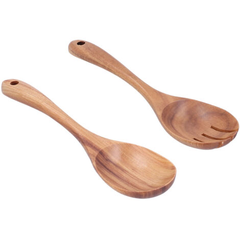 2 pièces Cuillère et Fourchette en Bois pour Cuisine Maison École Bureau Fête (1/5)