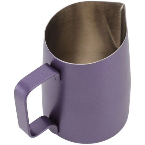 Mousseur à Lait en Acier Inoxydable 450ML, Pot à Mousse pour Café Professionnel, Bouche Incisive, Couleur Violet pour Café et Latte Art (1/5)
