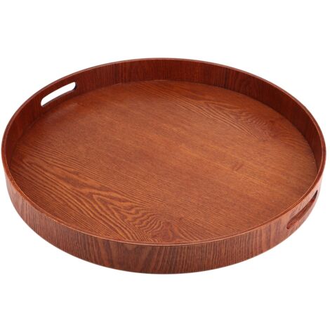 Plateau de service rond en bois 50cm, plateau à nourriture pour cuisine maison ou restaurant (1/5)
