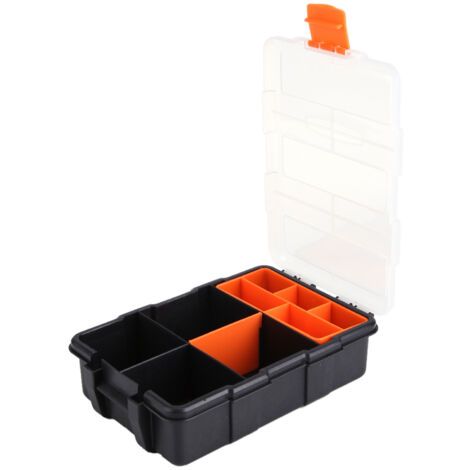 Boîte de rangement robuste à deux étages pour composants et outils, organisateur de petites pièces en plastique durable. (1/5)