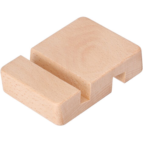 Support téléphone en bois compact et durable, support universel élégant pour bureau ou maison, double fente design moderne. (1/5)