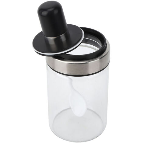 Pot en verre transparent pour épices avec cuillère, idéal pour sel et poivre en cuisine (1/5)