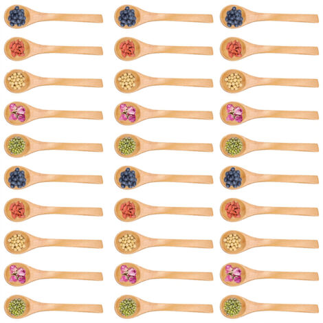 30 pièces de petites cuillères en bois naturel pour enfants, ustensiles de cuisine (1/5)