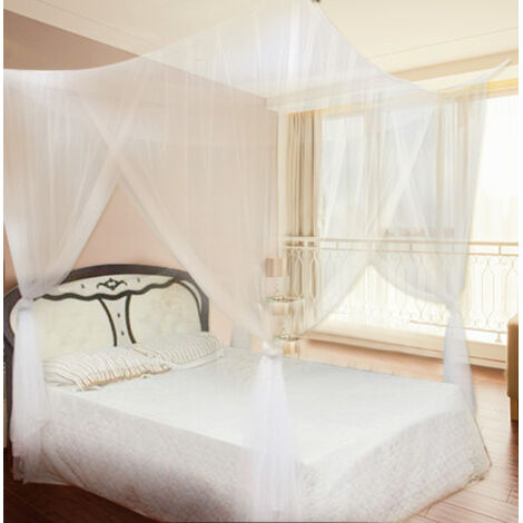 Moustiquaire de Lit à 4 Poteaux d'Angle pour Taille Queen/King, Blanc - Protection Anti-Moustiques et Décoration Chambre (1/5)