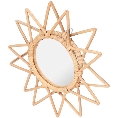 Miroir de Salle de Bain Rétro en Rotin, Décor Murale Innovante pour Dressing et Maquillage (1/5)