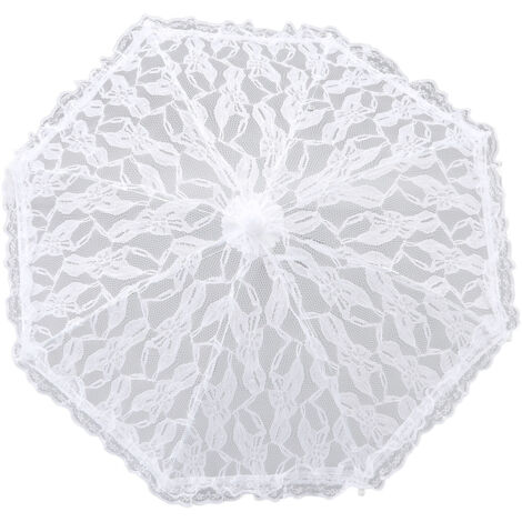 Parasol en Dentelle Blanche avec Manche en J - Élégant pour Mariage, Fêtes et Décorations de Bal (1/5)