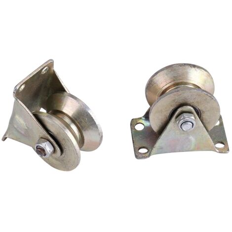 2 Pièces Rail de Portail Coulissant en Acier avec Roues à Galets en V 2" et Supports (1/5)