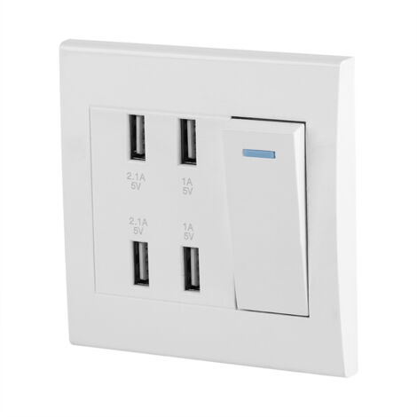 Interrupteur 4 Ports USB 5V 2.1A/1A 4100mA Prise Murale Chargeur Secteur (220-250V) (1/5)