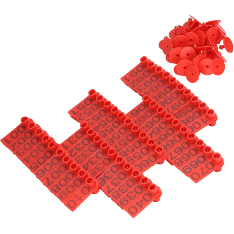 Étiquettes d'oreille numérotées pour bétail - 100 sets pour vache, porc, mouton - Identification précise du bétail - Rouge (1/5)