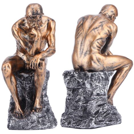 Statue Penseur Style Européen en Résine, Décoration Élégante pour Bibliothèque ou Bureau, Finition Cuivrée (1/5)