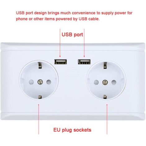 Prise Murale EU Multifonction avec Double Port USB pour Charge Téléphone 250V (1/5)