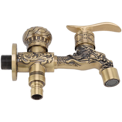 Robinet de Lavabo 2 Poignées Montage 1 Trou Style Antique Dragon Sculpté Laiton pour Évier Salle de Bain (1/5)