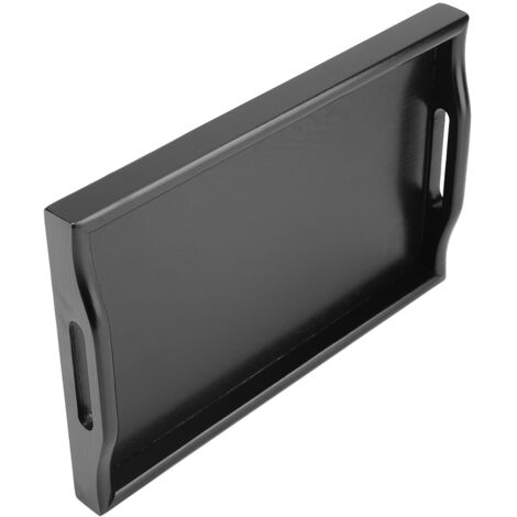 Plateau de service rectangulaire en bois massif portable pour thé, café et snacks (Noir)