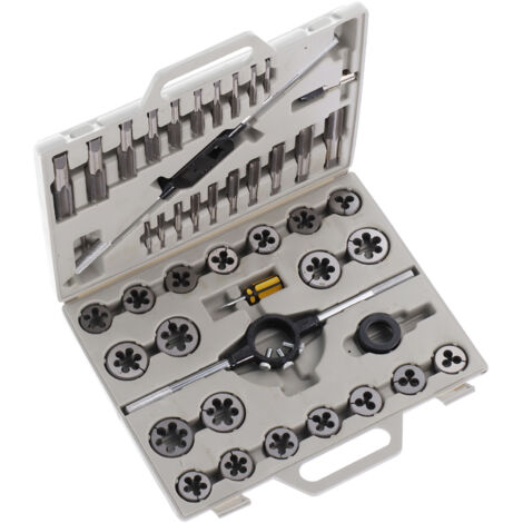 Ensemble de 45 pièces de filières et tarauds à filetage cylindrique fin 55°, outils de bricolage pour professionnels, système métrique. (1/5)
