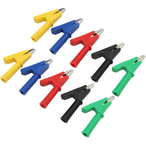 Pince crocodile isolée avec prise jack 4mm, ouverture 10mm, couleurs assorties (rouge, noir, jaune, bleu, vert) - Réf. 60049 (1/5)