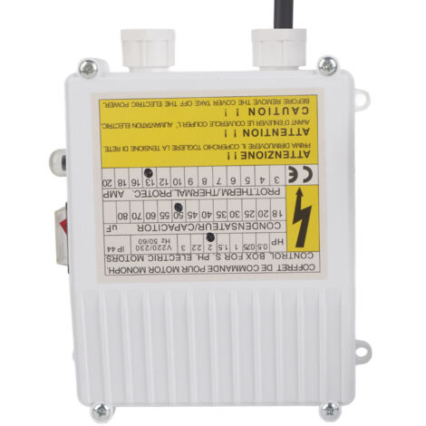 Boîtier de Commande de Pompe avec Protection Thermique et Disjoncteur pour Puits Profonds, Pompes Submersibles Domestiques 1.5KW 2HP 80uf 25A Prise EU 220V