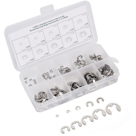 120 Pièces Rondelles Circlips Externes en Acier Inoxydable, Kit Assortiment 1.5mm‑10mm pour Réparation et Bricolage (1/5)