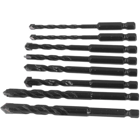 8 Pièces Foret Béton Carbure de Tungstène 6.35mm Queue Hexagonale Noire pour Carrelage et Maçonnerie (1/5)