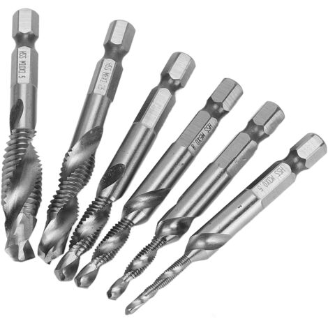 6 pièces Mèches Spirales 1/4 Pouce Hexagonales pour Percer, Tarauder et Chanfreiner - Kit Argenté (1/5)
