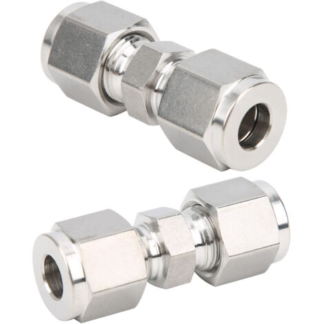 2 Pièces Raccord à Compression Inoxydable 316 Droit Double Bague pour Tube Adaptateur (Ф8) (1/5)