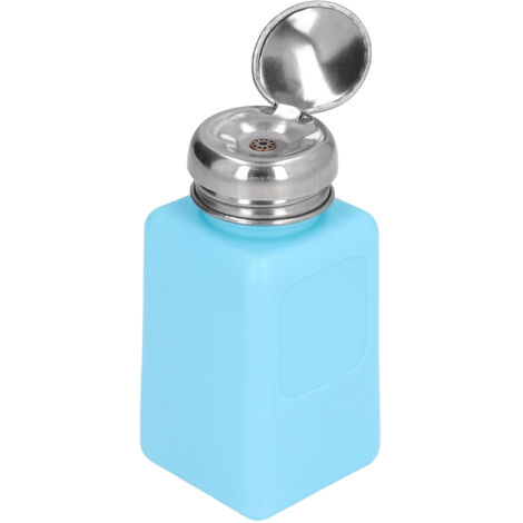 Flacon carré antistatique 200ML avec couvercle inox et pompe pressoir bleu pour solvant ESD (1/5)