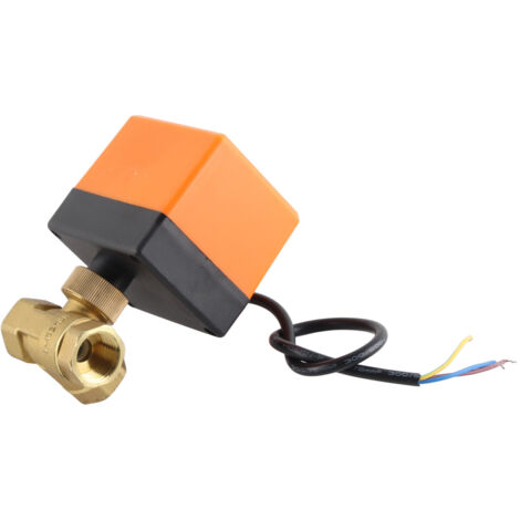 Vanne à bille motorisée en laiton DN32 G1‑1/4", 12‑24V CC, 2 voies 3 fils, pour systèmes de chauffage et d'arrosage automatique. (1/5)