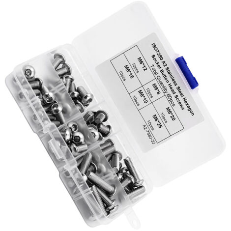 60 Vis à tête bombée hexagonale creuse M6 en acier inoxydable, accessoires de fixation avec boîte plastique (60 pièces) (1/5)
