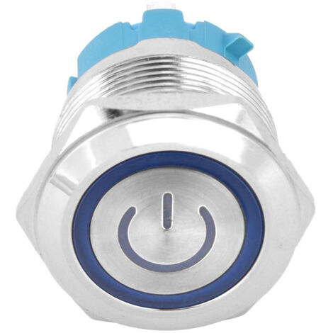 2 Interrupteurs à Bouton-Poussoir Métallique 22mm Momentané Plat 4 Broches Lumière LED Bleue IP65 12-24V CC (1/5)