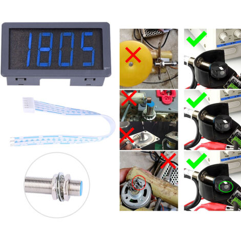 Compteur RPM numérique LED 4 digits bleu avec capteur à effet Hall NPN pour moteur - Tachymètre (1/5)