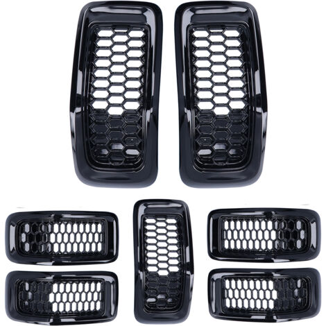7 pièces Inserts de Calandre Avant Noir Brillant pour Jeep Cherokee 2014-2018, Accessoire de Protection et Garniture (1/5)