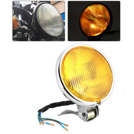 Phare de moto vintage universel, style rétro, coque argentée et verre jaune, accessoire de modification pour moto (1/5)