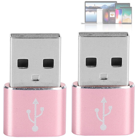 Adaptateur USB-C vers USB en Alliage d'Aluminium pour Charge et Transfert de Données - 2 Pièces Rose (1/5)