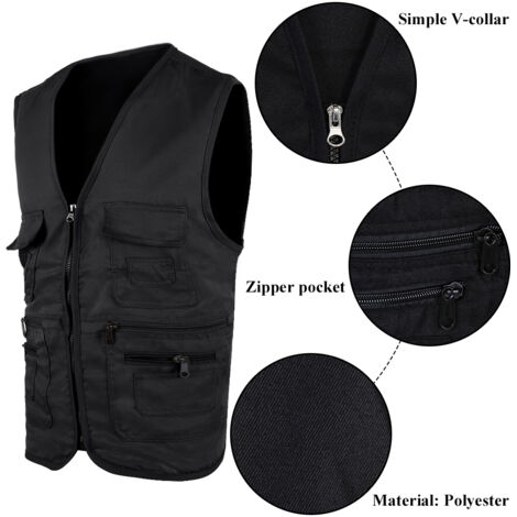Veste de pêche et chasse pour hommes, veste sport confortable avec multiples poches (Noir 3XL) (1/5)