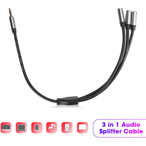 Câble diviseur audio 3.5mm 1 mâle vers 3 femelles, fil stéréo haute compatibilité, 0.3m (1/5)
