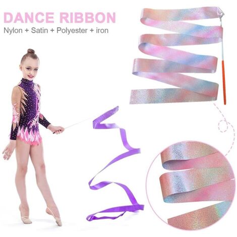 Bâtons de Soie Scintillants 2m/4m pour Danse Rythmique et Gymnastique Artistique Enfants