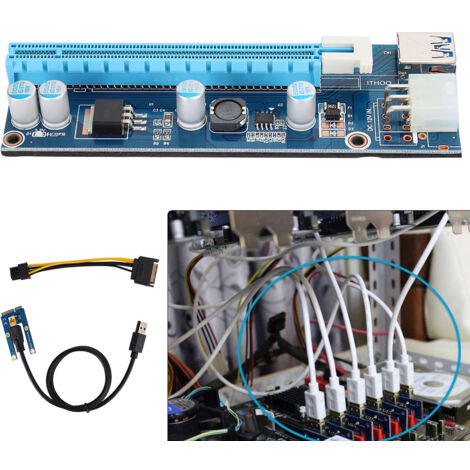 Carte d'extension PCI-E 16x avec câble d'alimentation SATA pour minage de cryptomonnaie (1/5)