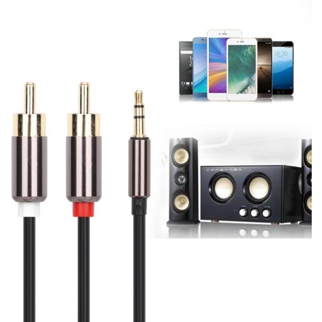 Câble de Division Audio Y 3.5mm Mâle vers 2 RCA Mâle - Noir - 1m - Haute Qualité