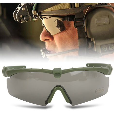 Lunettes tactiques militaires anti-vent et anti-sable - Protection oculaire anti-impact pour tir (Vert militaire) (1/5)
