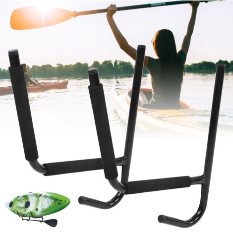1 Paire Support Mural Métal pour Kayak Canoë Rack Porte-Surfboard Accessoire Noir