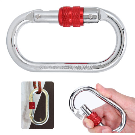 Mousqueton rond en acier haute résistance pour l'escalade, verrou de sécurité en forme de O à forte capacité de charge. (1/5)