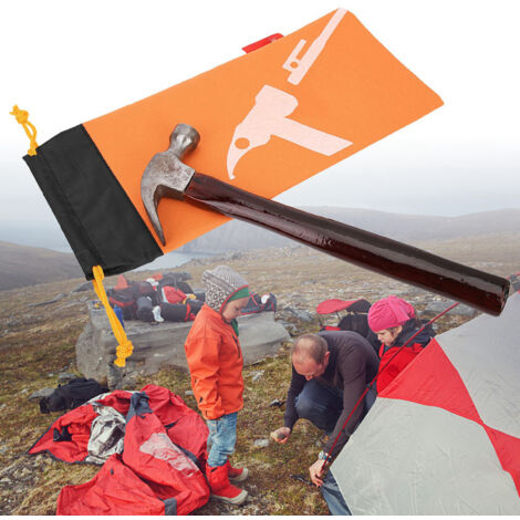 Marteau à Piquets de Tente avec Sac de Rangement pour Crampons et Piquets (Orange) (1/5)