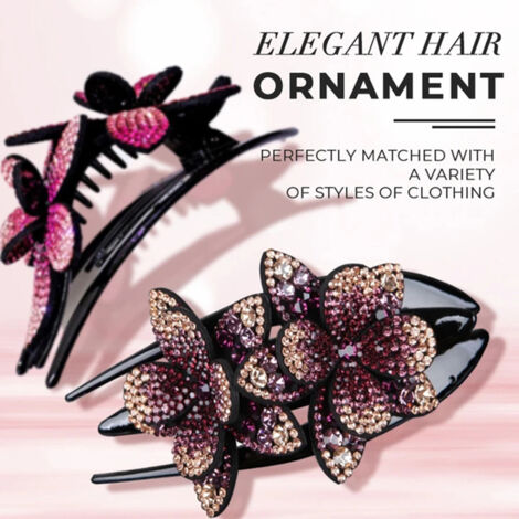 Pince à cheveux double fleur strass pour femmes et filles, barrette canard étincelante couleur champagne café (1/5)