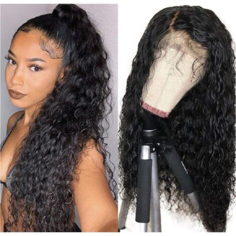 Perruque Brésilienne Ondulée 14 Pouces avec Frontal en Dentelle pour Femmes Noires, Densité 150% Noir Naturel (1/5)