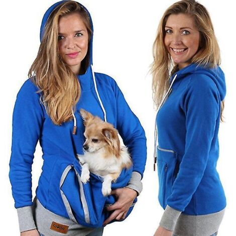Sweat à capuche unisexe avec poches pour animaux (chiens et chats), grande capacité, idéal pour l'hiver - Taille 2XL - Bleu (1/4)
