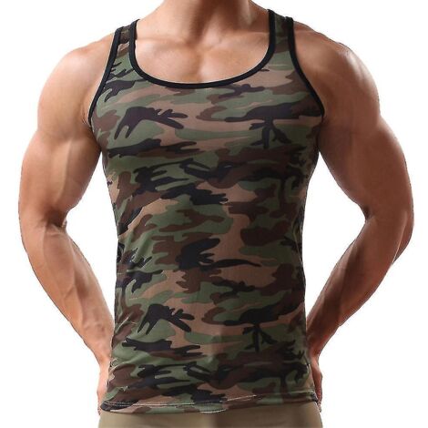 Débardeur de sport sans manches camouflage pour homme, coupe ajustée et extensible - Taille M - Camouflage (1/5)