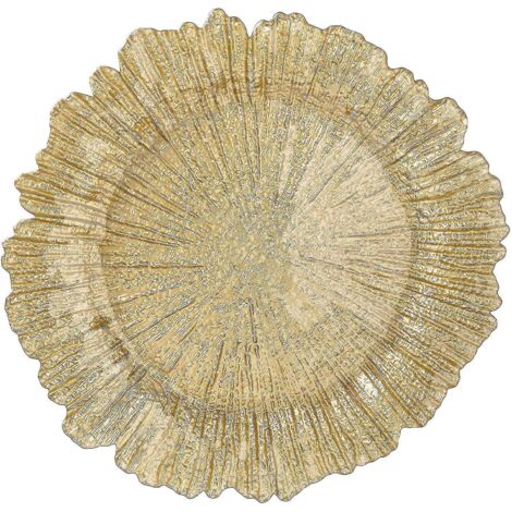 Grande assiette de service décorative en verre de 13 pouces pour la maison ou les repas professionnels haut de gamme, pour les événements traiteur, les dîners ou les mariages, ronde, dorée--