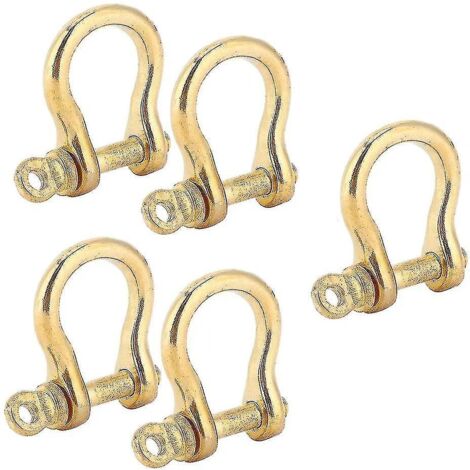 Ensemble de 5 manilles d'ancrage en laiton pur, type U, avec vis, goupille, anneau porte-clés et boucle de connexion, couleur dorée. (1/4)